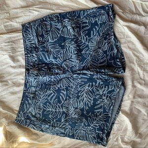 Botanical print denim shorts